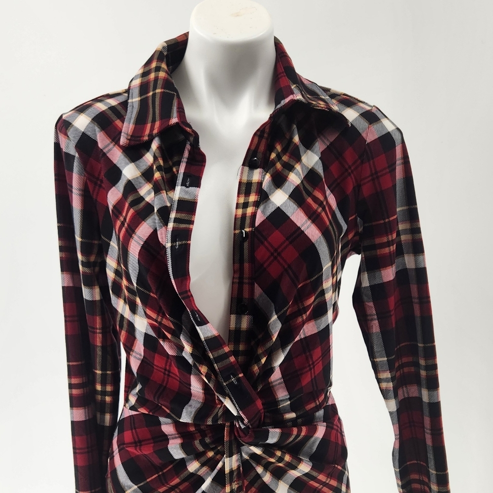 VENUS Red Black Plaid Button-Down Shirt - Picture 4 of 5